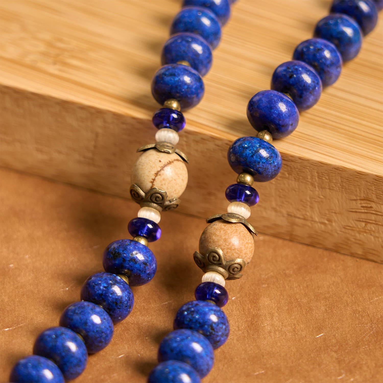 christiandiscipleshop Handmade St. Therese of Lisieux Medal & Crucifix 8*10mm Oblate Lapis Lazuli & Map Stone Rosary