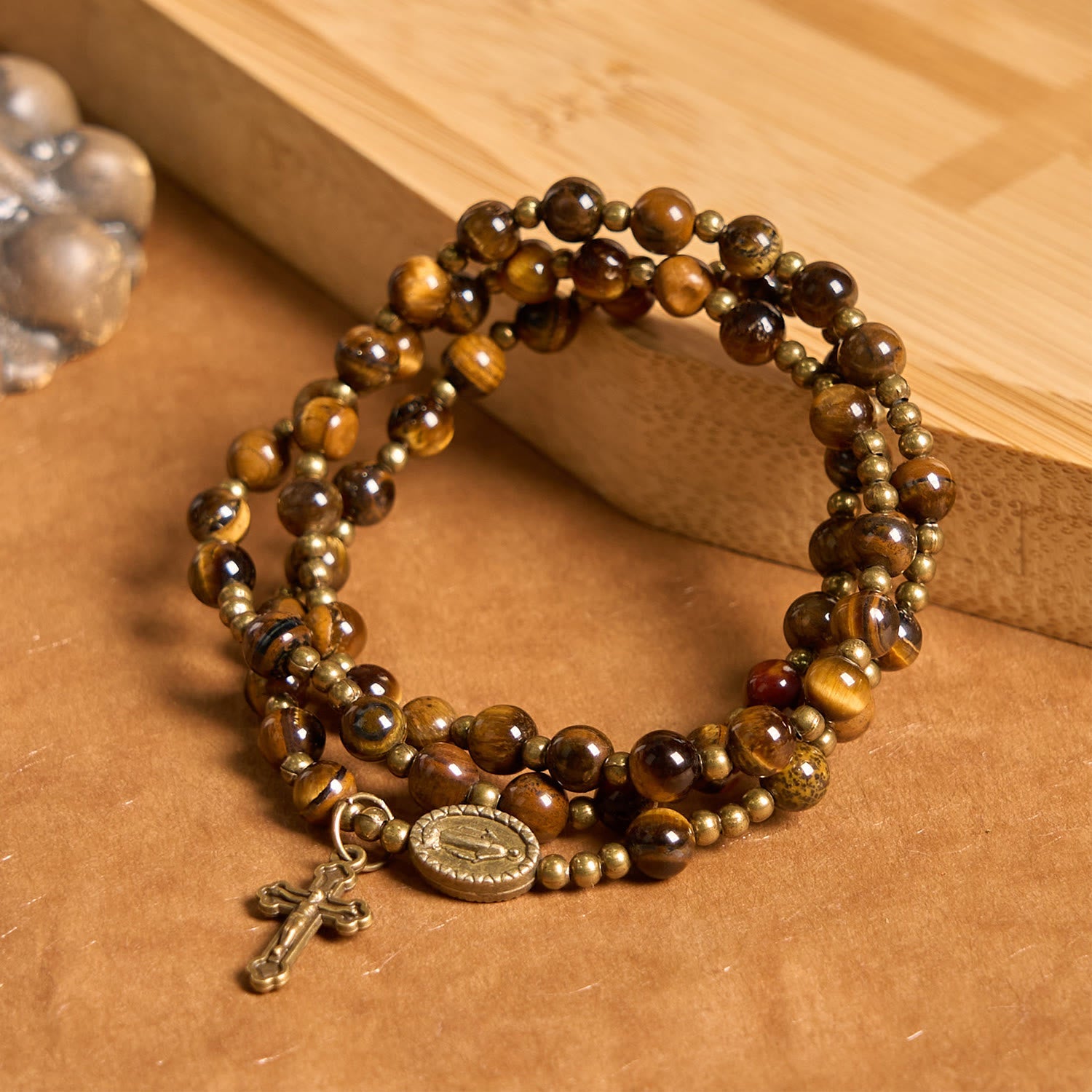 christiandiscipleshop Handmade Tiger's Eye Stone Elastic Rosary Bracelet: A Dual - Purpose Spiritual Gem