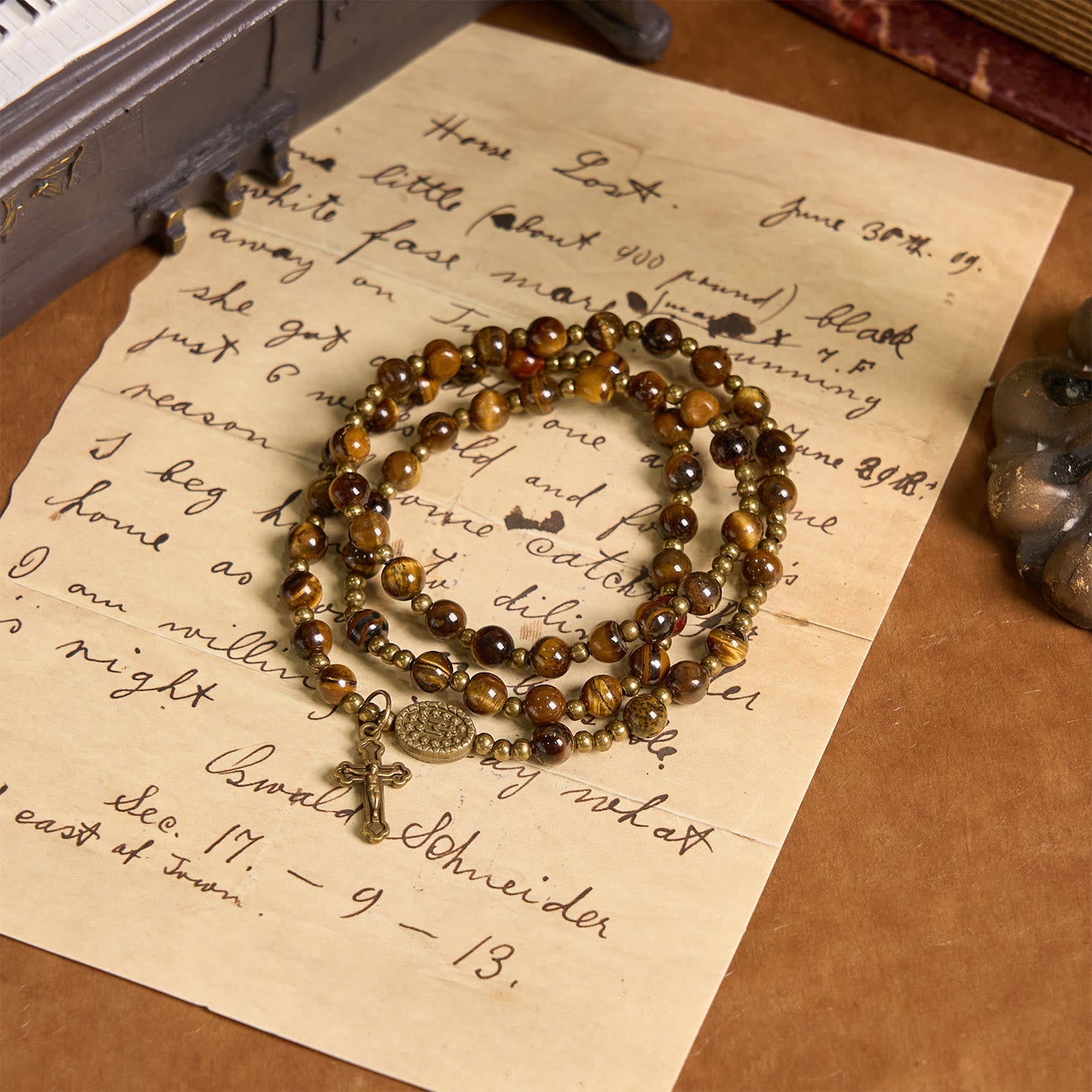 christiandiscipleshop Handmade Tiger's Eye Stone Elastic Rosary Bracelet: A Dual - Purpose Spiritual Gem