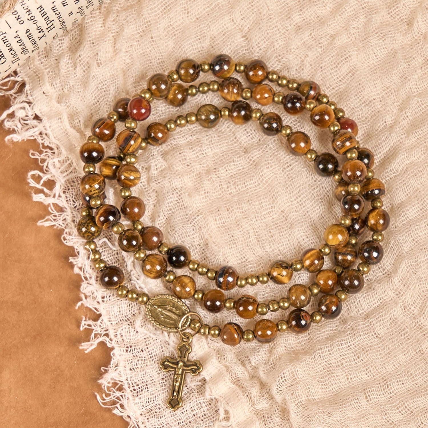 christiandiscipleshop Handmade Tiger's Eye Stone Elastic Rosary Bracelet: A Dual - Purpose Spiritual Gem