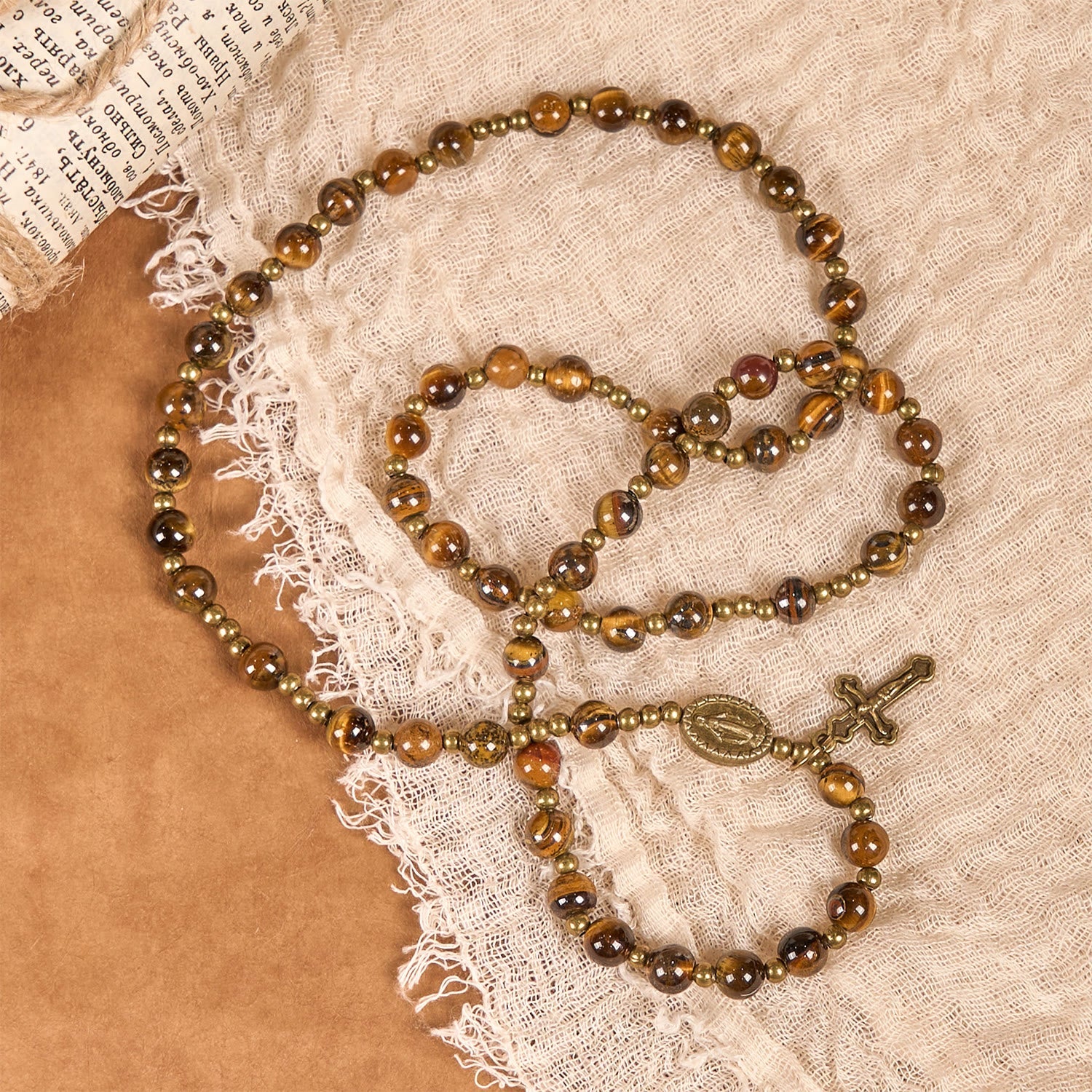 christiandiscipleshop Handmade Tiger's Eye Stone Elastic Rosary Bracelet: A Dual - Purpose Spiritual Gem