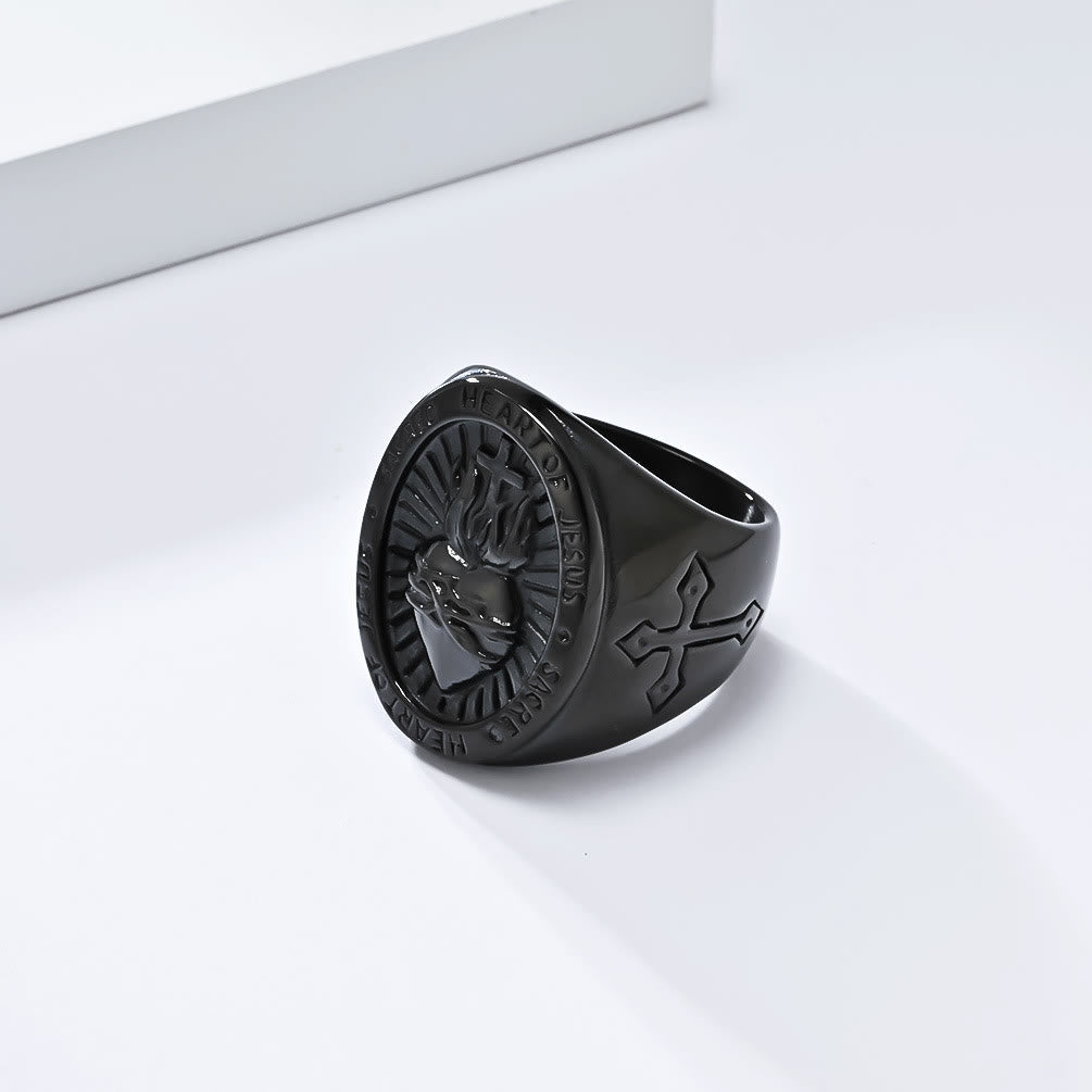 FREE Today: 3 Colors Sacred Heart Of Jesus Cross Faith Spirit Blessing Ring