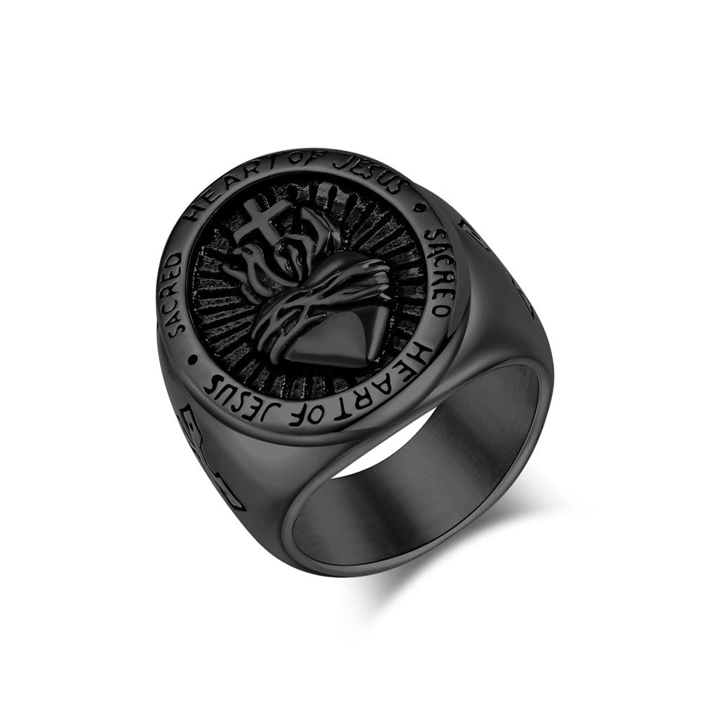 FREE Today: 3 Colors Sacred Heart Of Jesus Cross Faith Spirit Blessing Ring