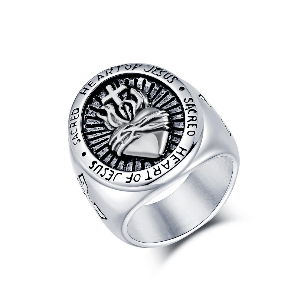 Christianartworkshop 3 Colors Sacred Heart Of Jesus Cross Faith Spirit Blessing Ring