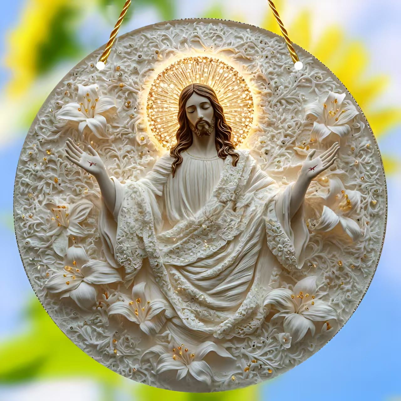 christiandiscipleshop Jesus & Flower Round Hanging Ornament: A Symbol of Divine Spirit
