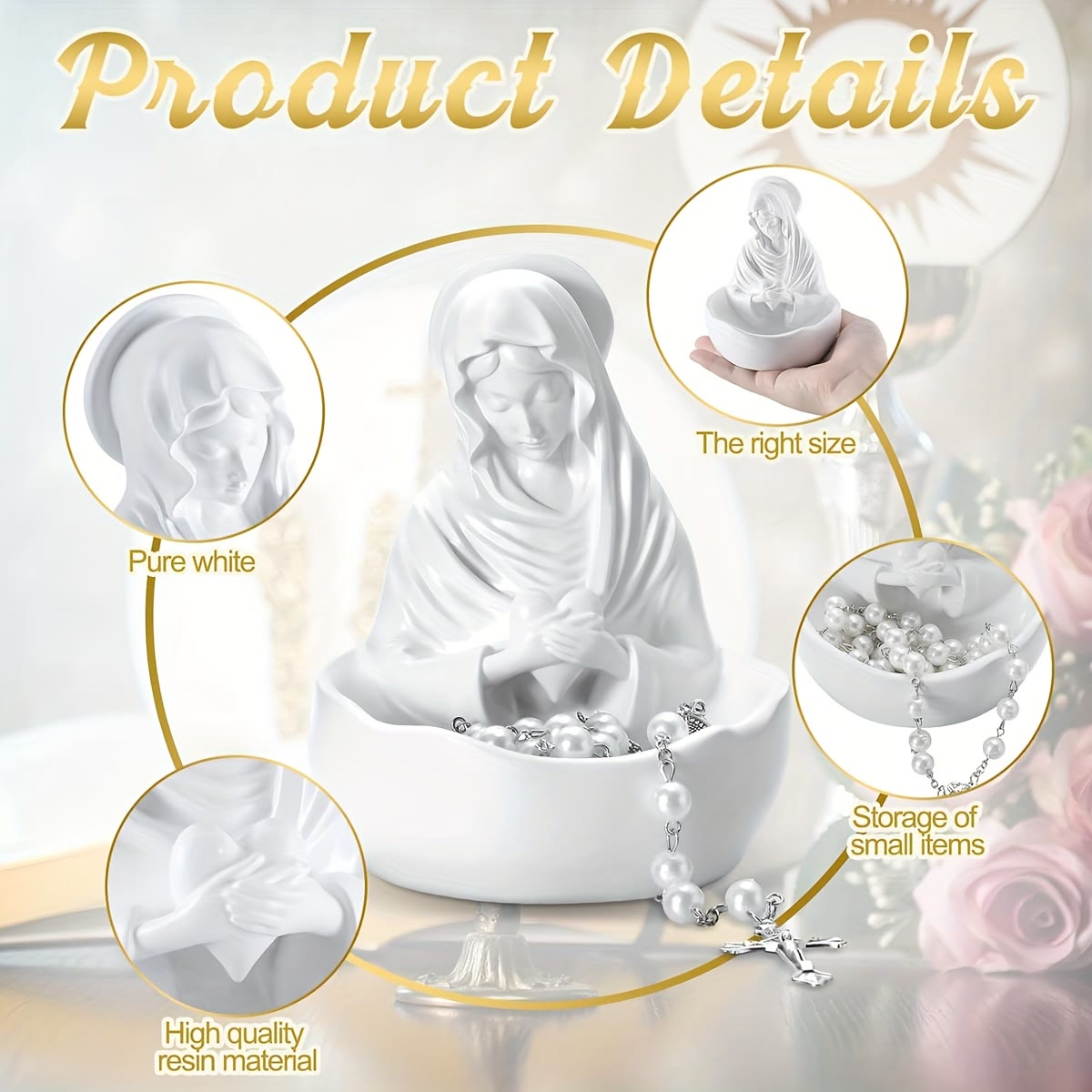 Christiandiscipleshop Our Lady White Resin Rosary Holder Container: Carrying the Beauty of Faith