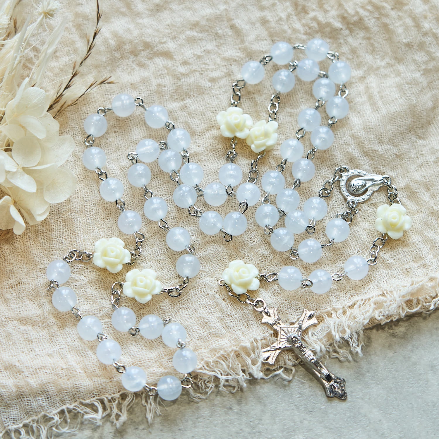 christiandiscipleshop Luminous Beads with Flower Rose Glow-in-dark Divine Grace Rosary