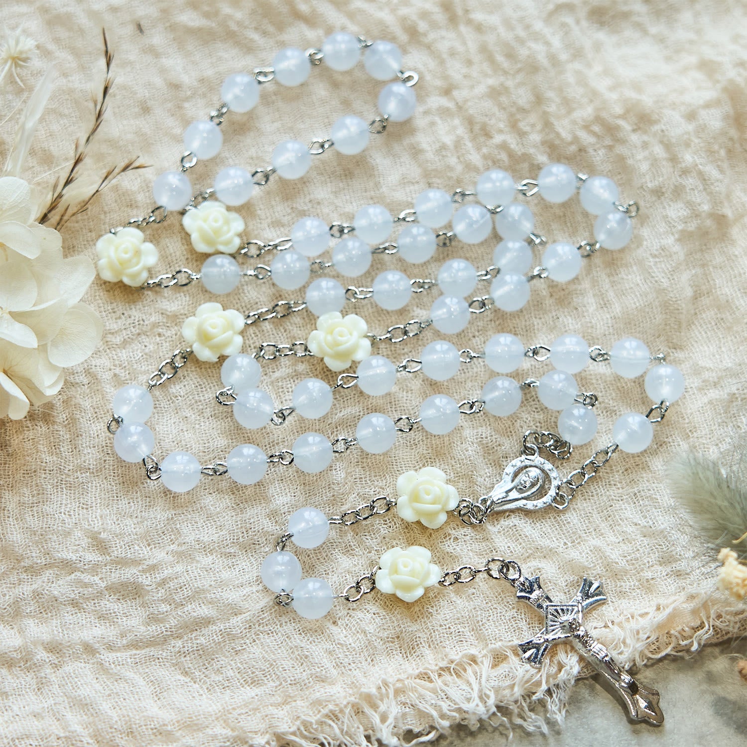 christiandiscipleshop Luminous Beads with Flower Rose Glow-in-dark Divine Grace Rosary
