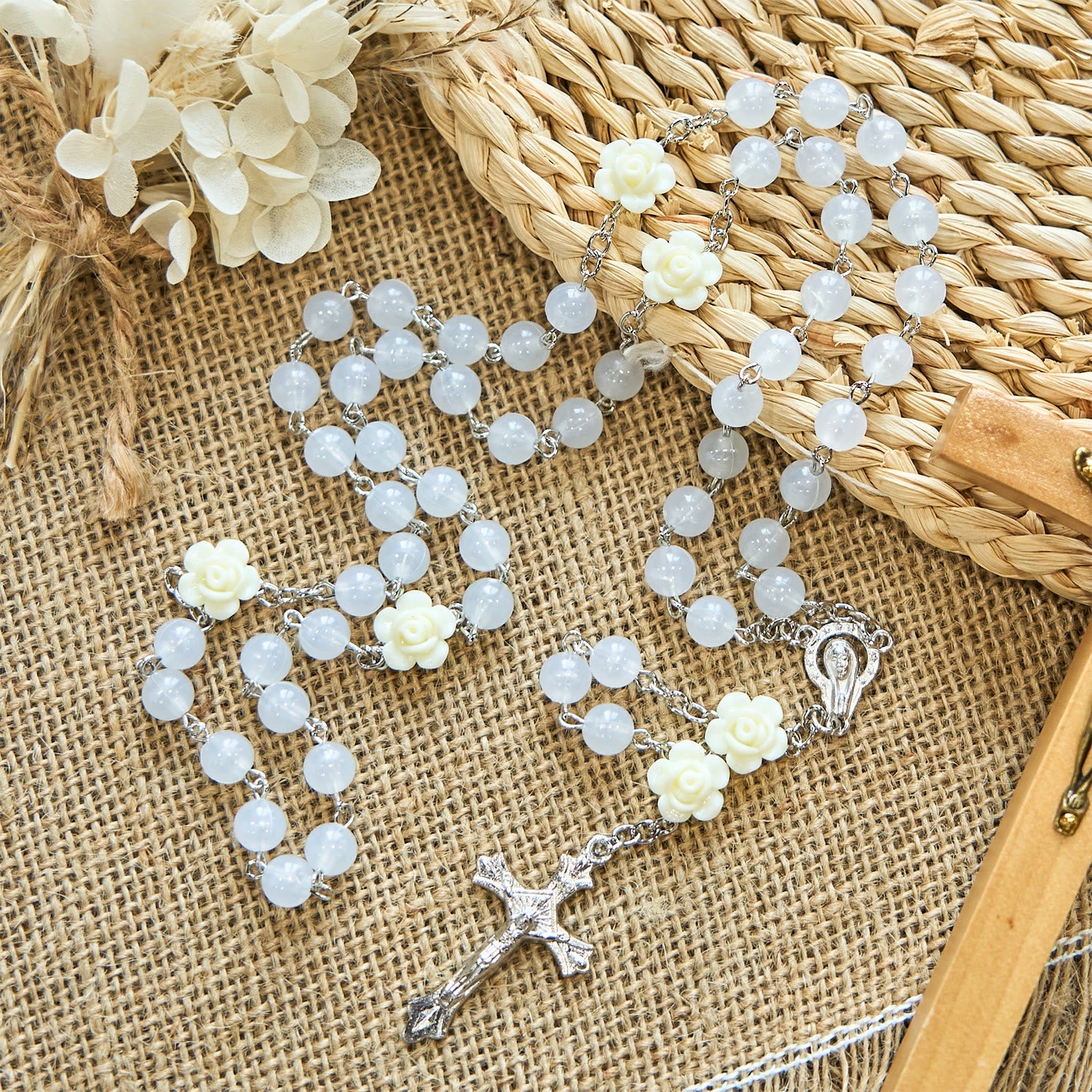 christiandiscipleshop Luminous Beads with Flower Rose Glow-in-dark Divine Grace Rosary