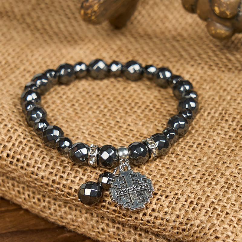Christiandiscipleshop Shiny Black Gallstone Jerusalem - Inspired Bracelet: A Symbol of Faith