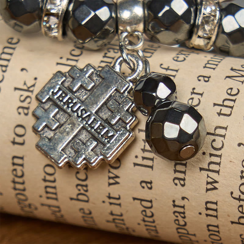 Christiandiscipleshop Shiny Black Gallstone Jerusalem - Inspired Bracelet: A Symbol of Faith