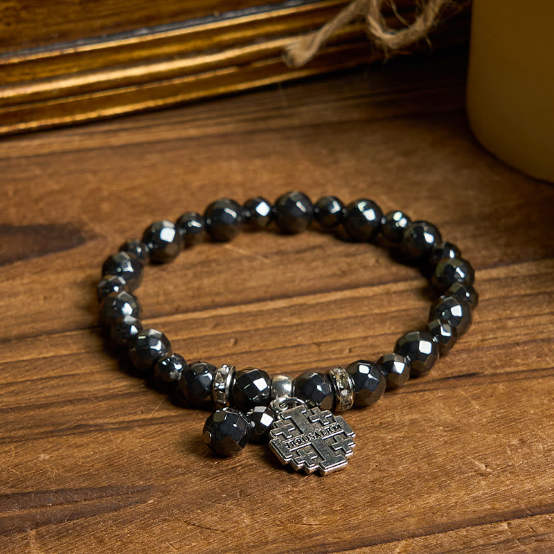 Christiandiscipleshop Shiny Black Gallstone Jerusalem - Inspired Bracelet: A Symbol of Faith