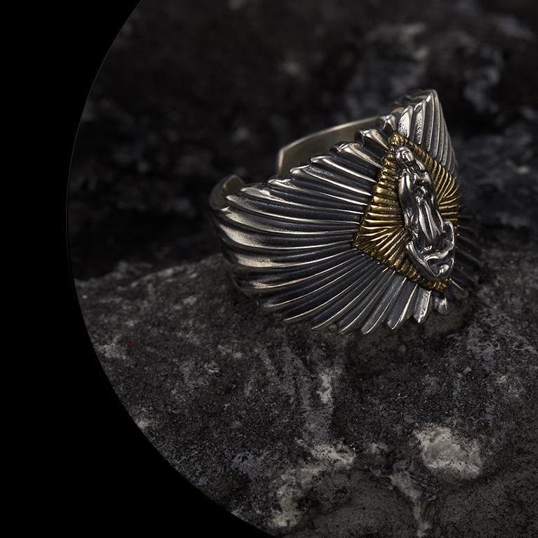 Christianartworkshop Ring „Unsere Liebe Frau“ aus 925er Sterlingsilber, klassisch und Vintage – Finden Sie in der Hingabe grenzenlose Hoffnung