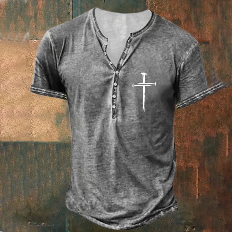 christiandiscipleshop Men's Cross Heritage Henley Tee