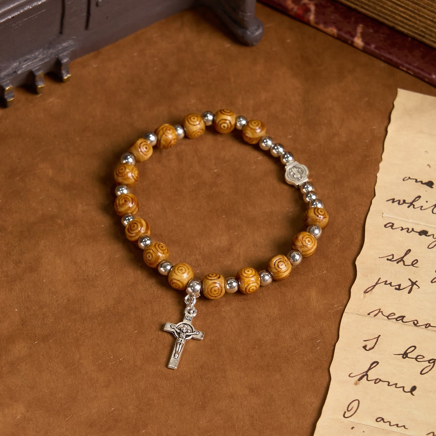christiandiscipleshop Jesus Icon Crucifix Rose Bracelet: Handmade Spiritual Jewelry with Exquisite Craftsmanship