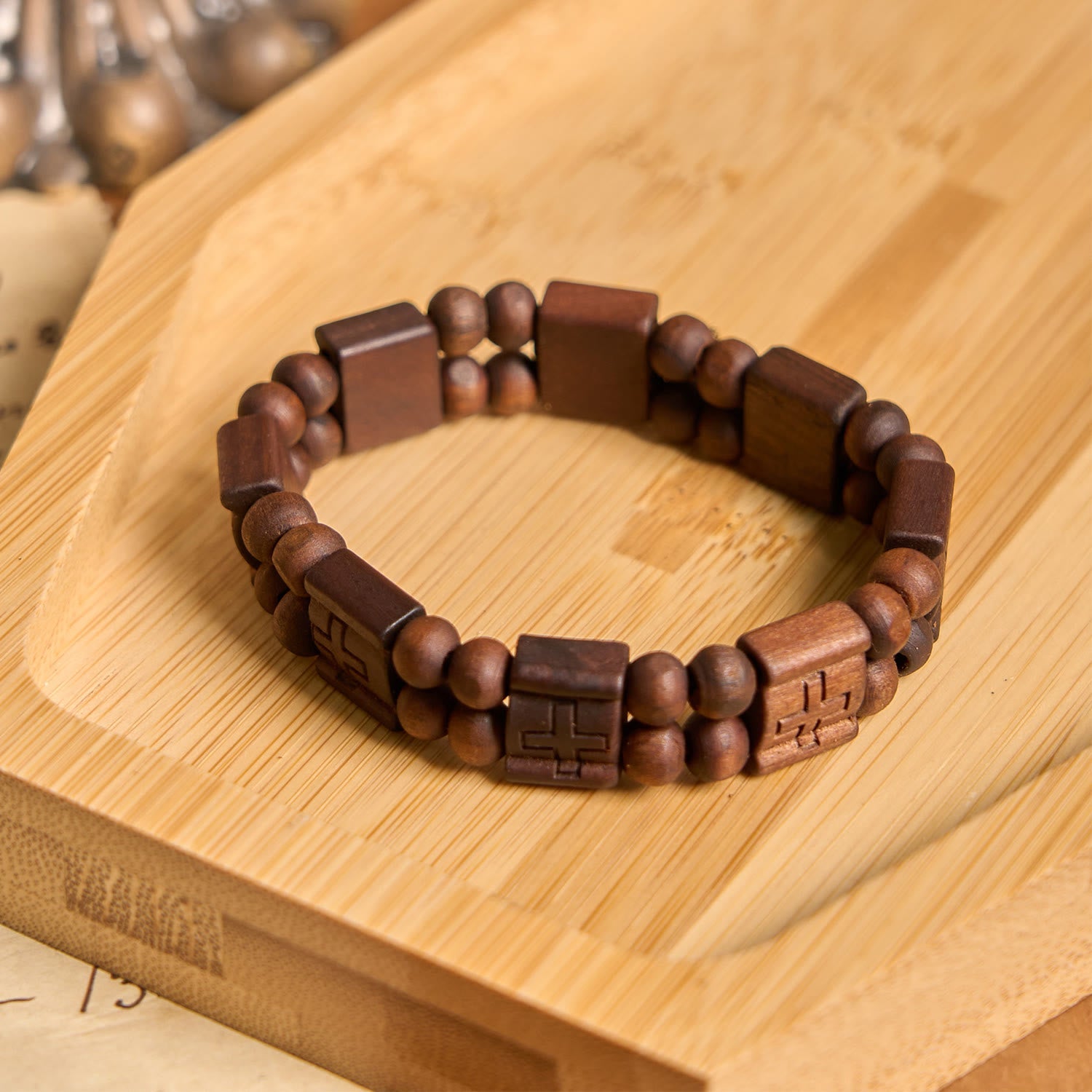 Christianartworkshop 3colors Cross Wooden Bracelet: Symbol of Devotion and Beauty