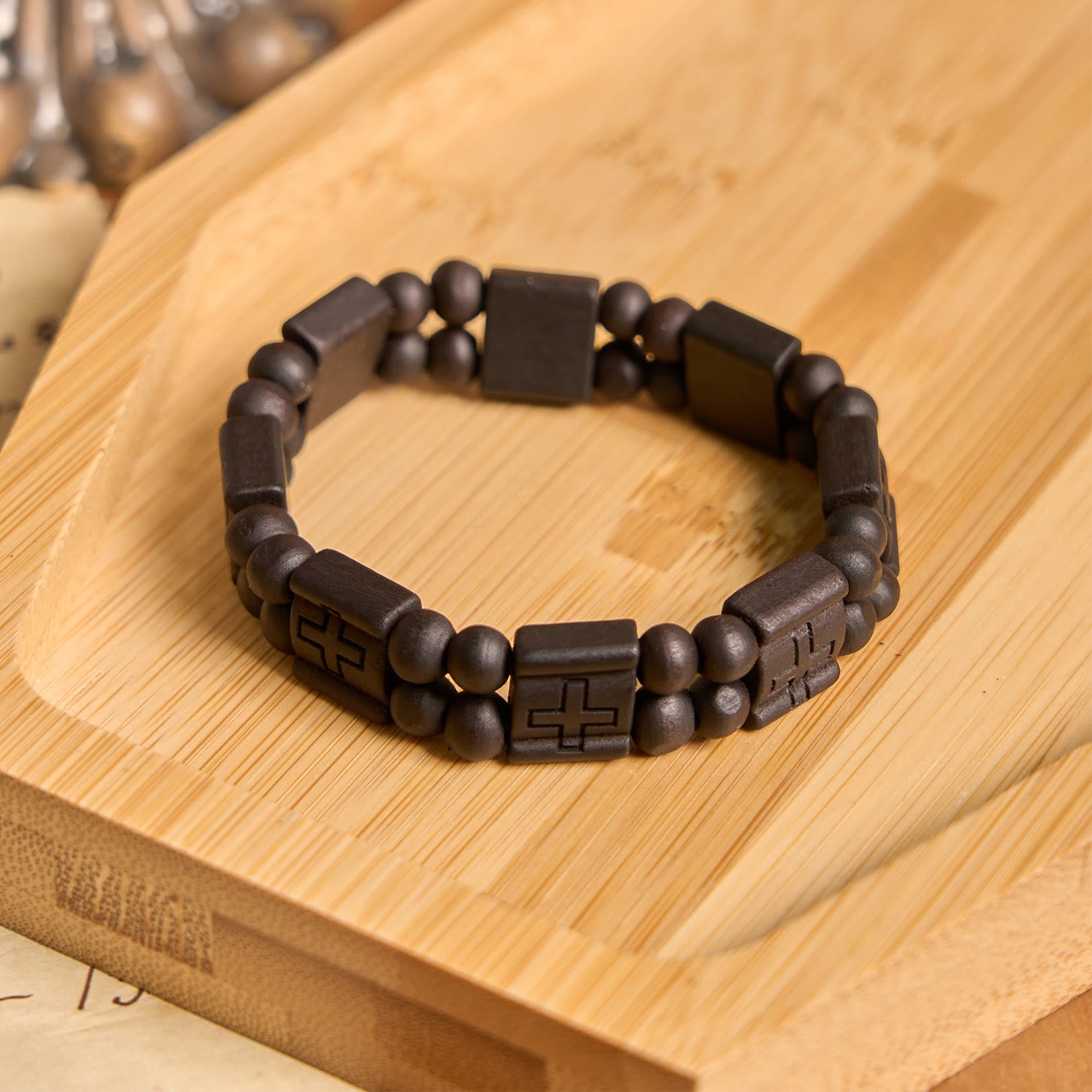 Christianartworkshop 3colors Cross Wooden Bracelet: Symbol of Devotion and Beauty