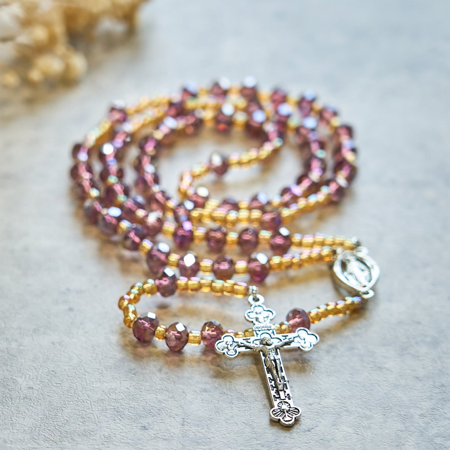 christiandiscipleshop Handmade Crucifix Purple Crystal & Glass Our Lady Beads Divine Grace Rosary
