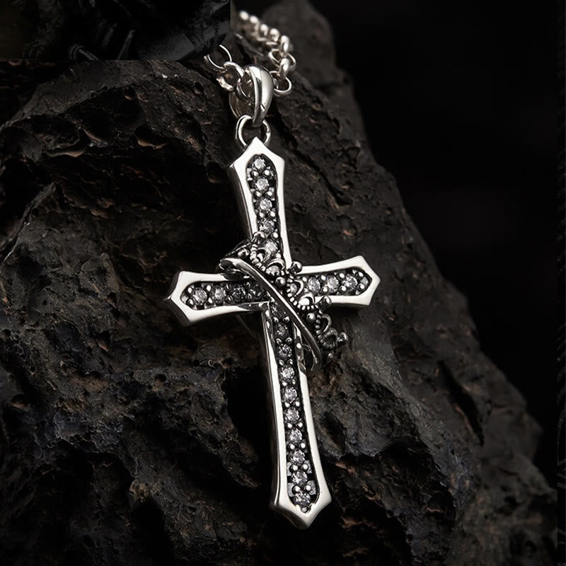 Christianartworkshop 925 Sterling Silver Cross & Crown Necklace: A Blend of Divinity and Royalty