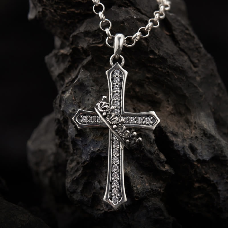 Christianartworkshop 925 Sterling Silver Cross & Crown Necklace: A Blend of Divinity and Royalty
