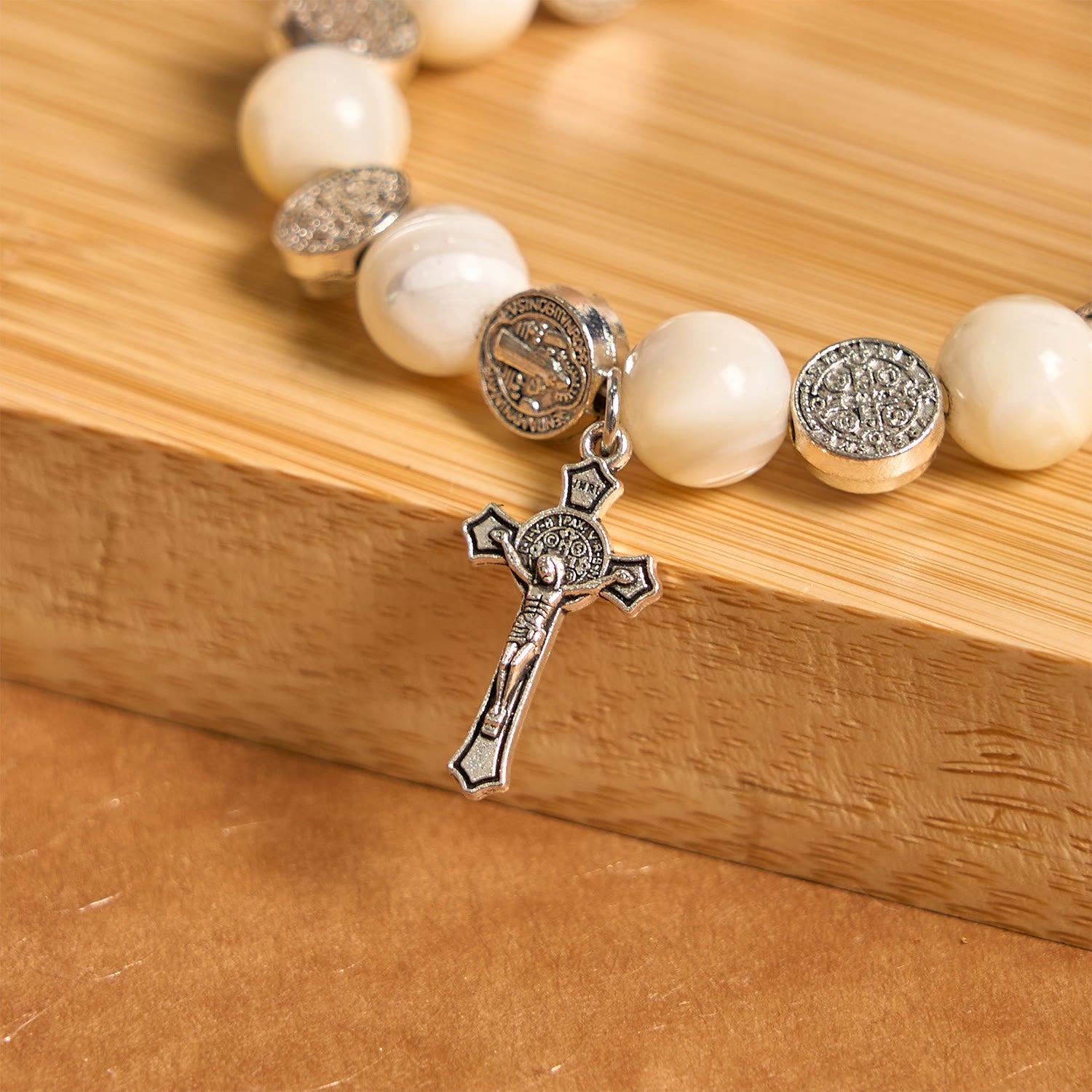 christiandiscipleshop White Beads Crucifix Bracelet: A Stylish Token of Devotion