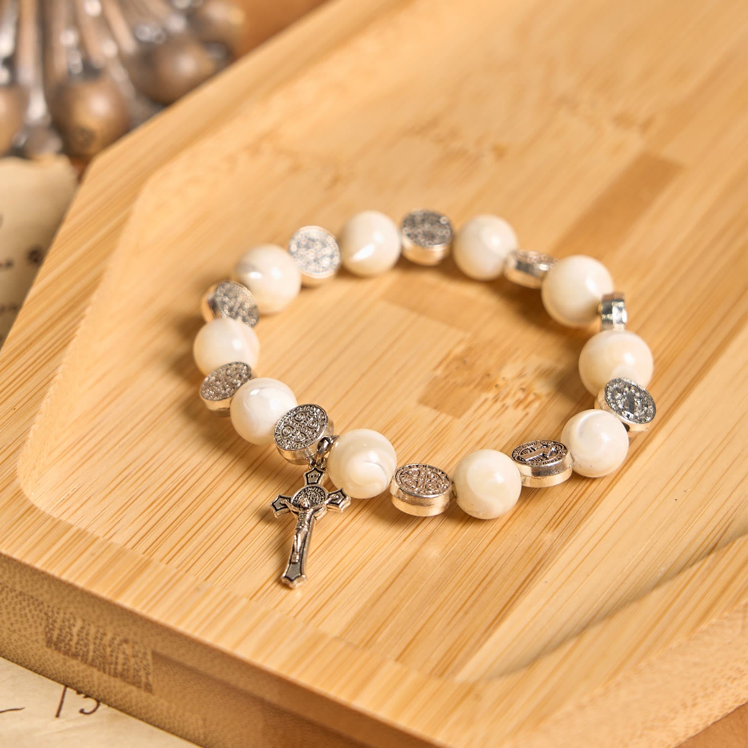 christiandiscipleshop White Beads Crucifix Bracelet: A Stylish Token of Devotion