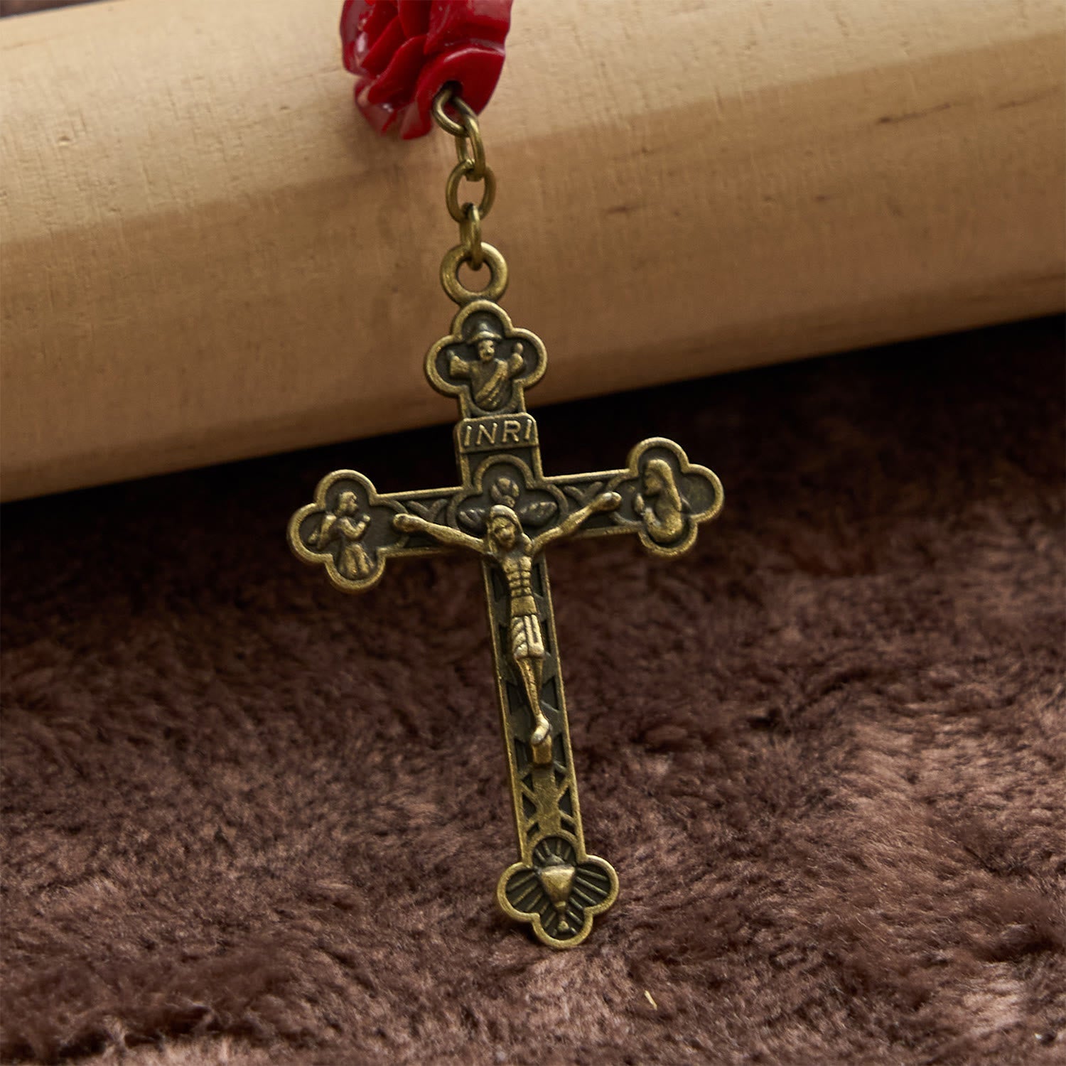 christiandiscipleshop Miraculous Medal & Crucifix of 8mm Ceramic Beads & Rose Cinnabar Beads Handmade Rosary