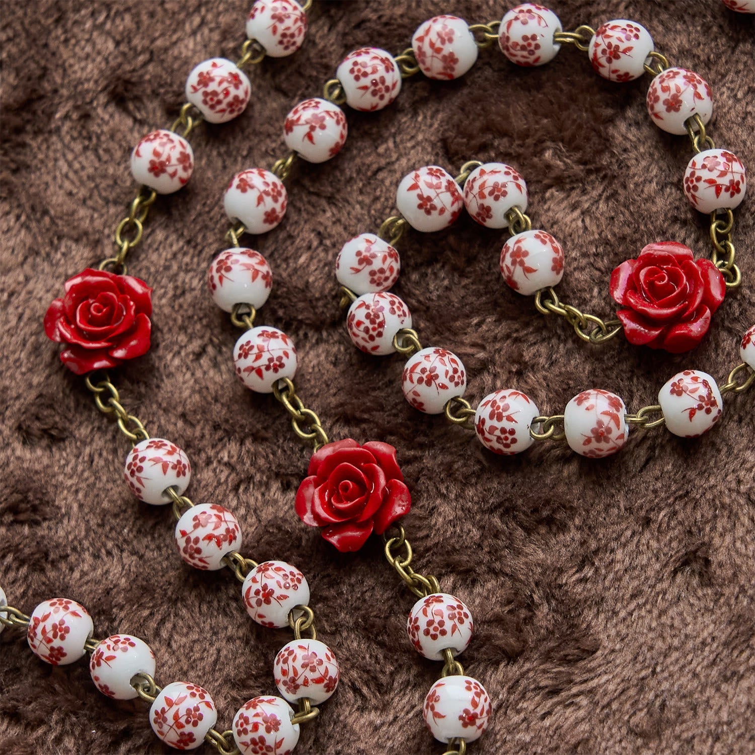 christiandiscipleshop Miraculous Medal & Crucifix of 8mm Ceramic Beads & Rose Cinnabar Beads Handmade Rosary