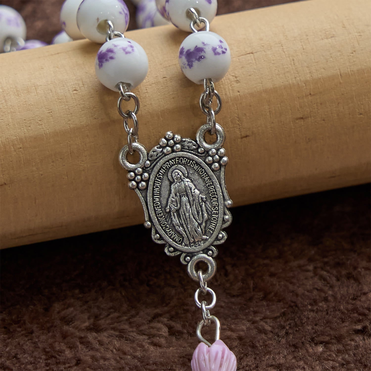 christiandiscipleshop Miraculous Medal & Crucifix of 8mm Ceramics Beads Handmade Rosary