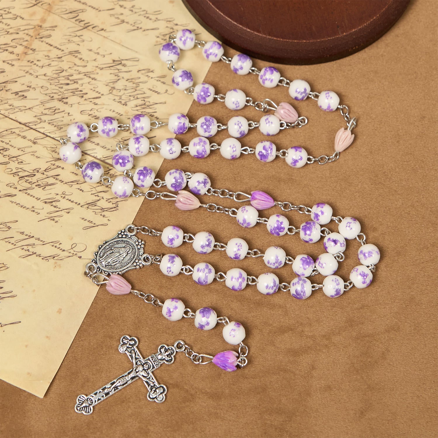 christiandiscipleshop Miraculous Medal & Crucifix of 8mm Ceramics Beads Handmade Rosary