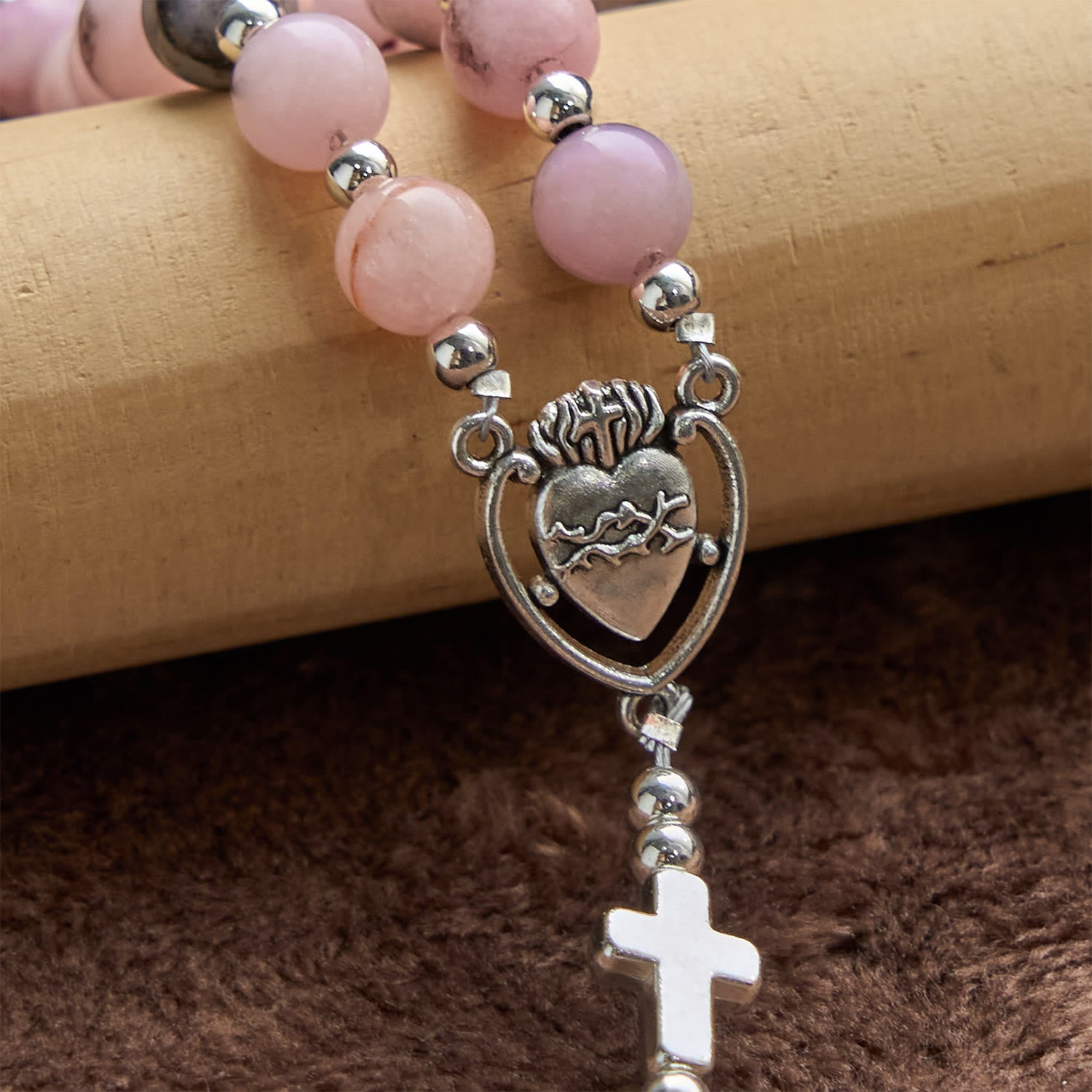 christiandiscipleshop Handmade Rosary with Pink Round Beads & Crucifix – A Floral Tribute to the Sacred Heart
