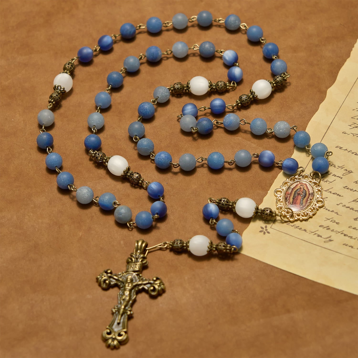 christiandiscipleshop Handmade Rosary with Natural Blue Aventurine Beads & Crucifix - Matte Blue of Peace