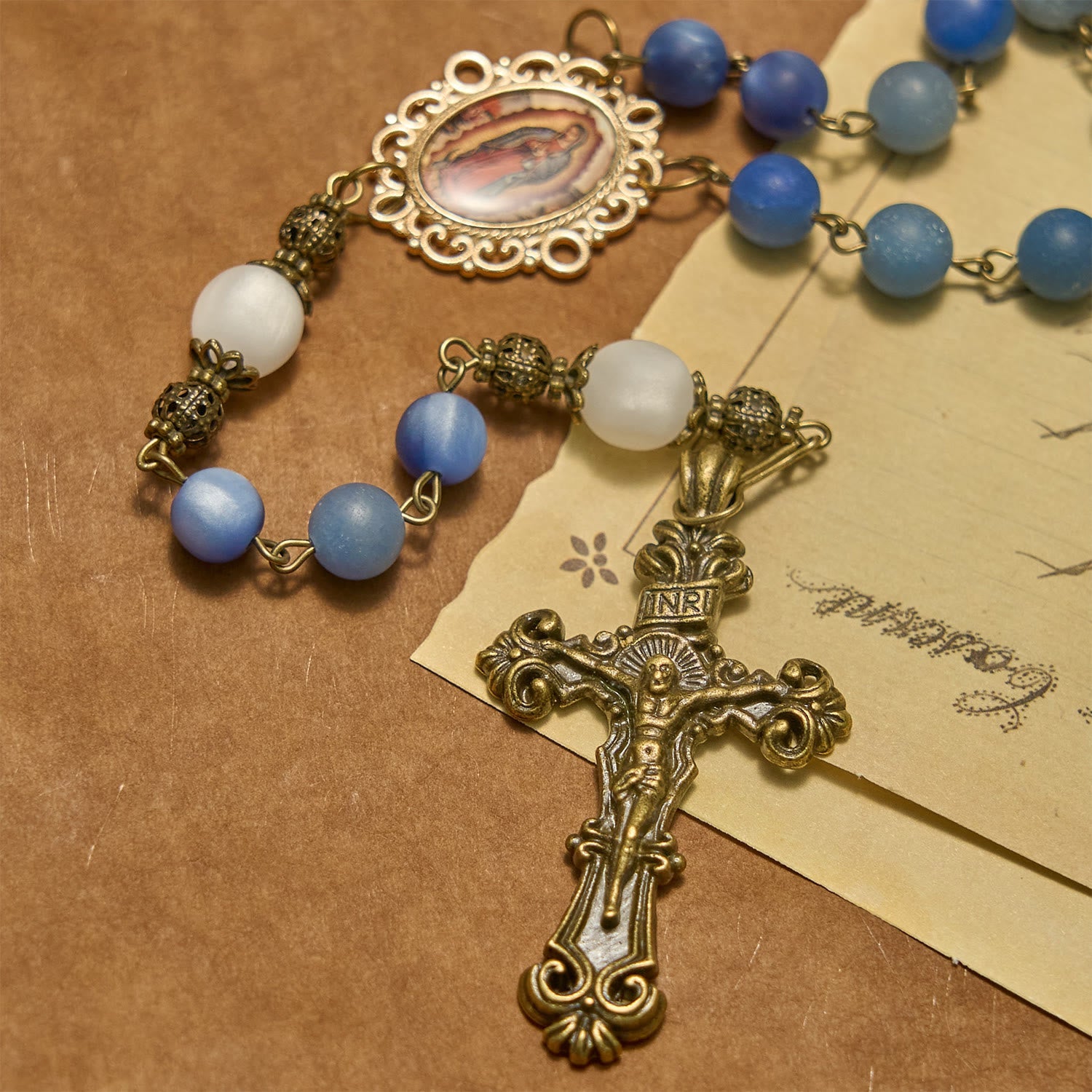christiandiscipleshop Handmade Rosary with Natural Blue Aventurine Beads & Crucifix - Matte Blue of Peace