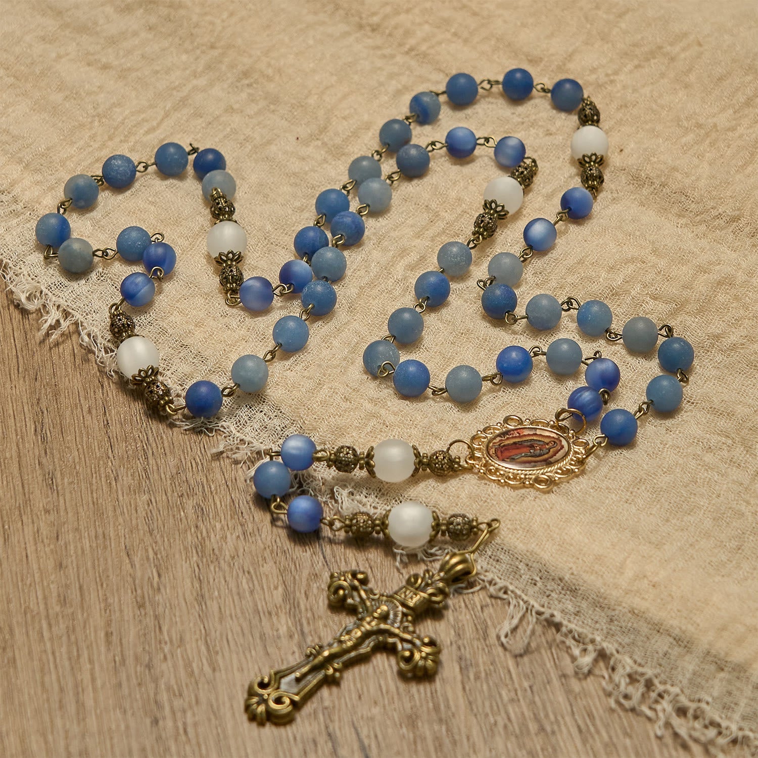 christiandiscipleshop Handmade Rosary with Natural Blue Aventurine Beads & Crucifix - Matte Blue of Peace