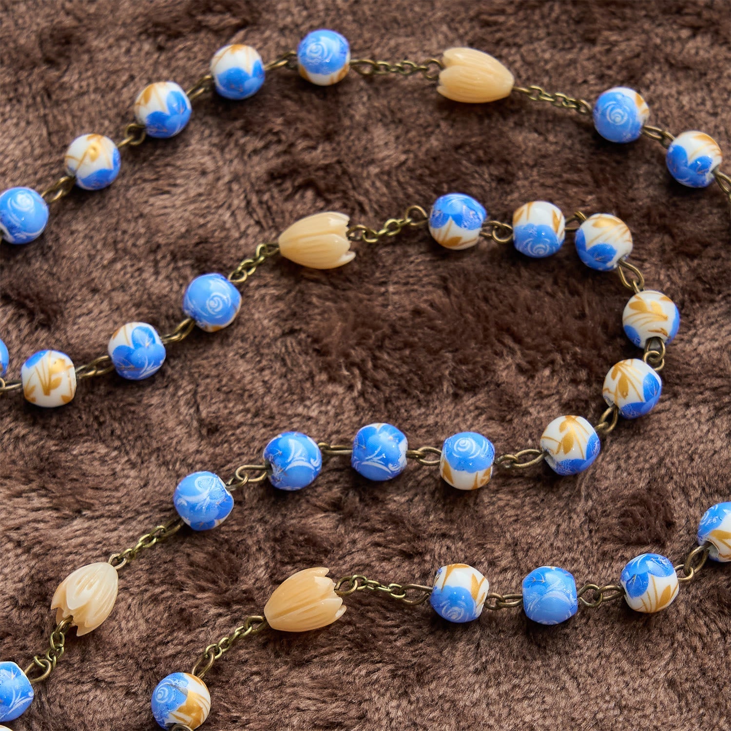 christiandiscipleshop Handmade Floral Rosary with Blue Rose Beads & Lily of Valley: A Peaceful Companion