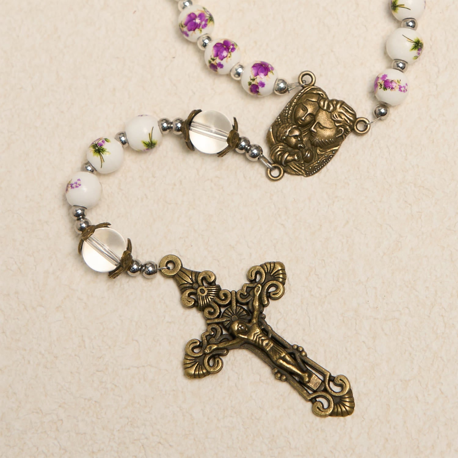 christiandiscipleshop Handmade Violet - Inspired Rosary: A Heavenly Craft with Purple Floral Porcelain Beads