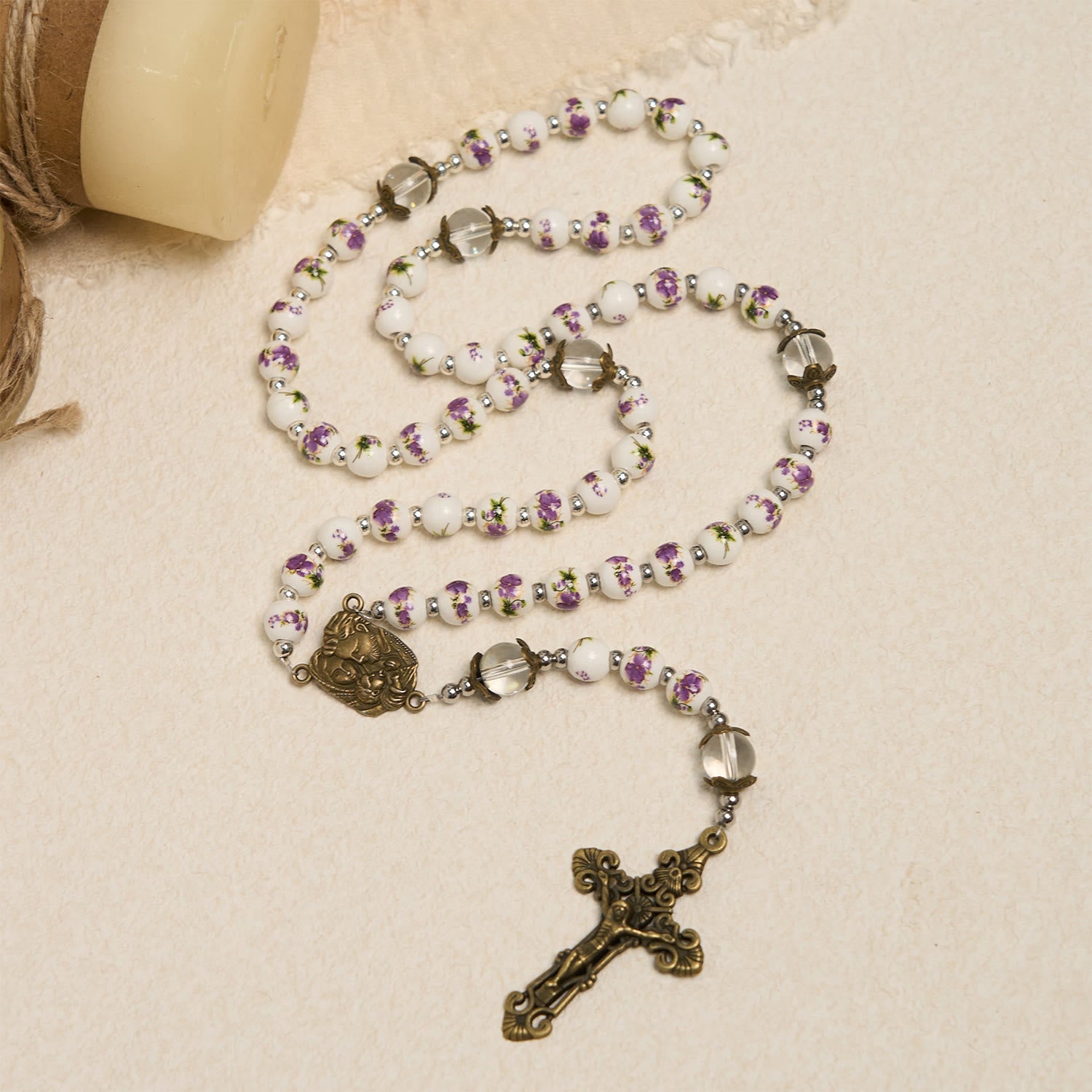 christiandiscipleshop Handmade Violet - Inspired Rosary: A Heavenly Craft with Purple Floral Porcelain Beads