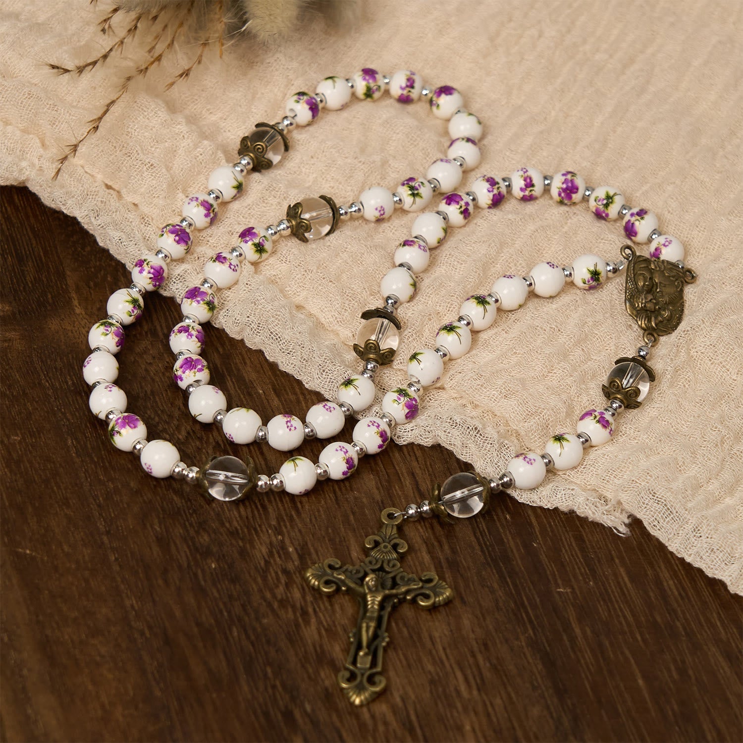 christiandiscipleshop Handmade Violet - Inspired Rosary: A Heavenly Craft with Purple Floral Porcelain Beads