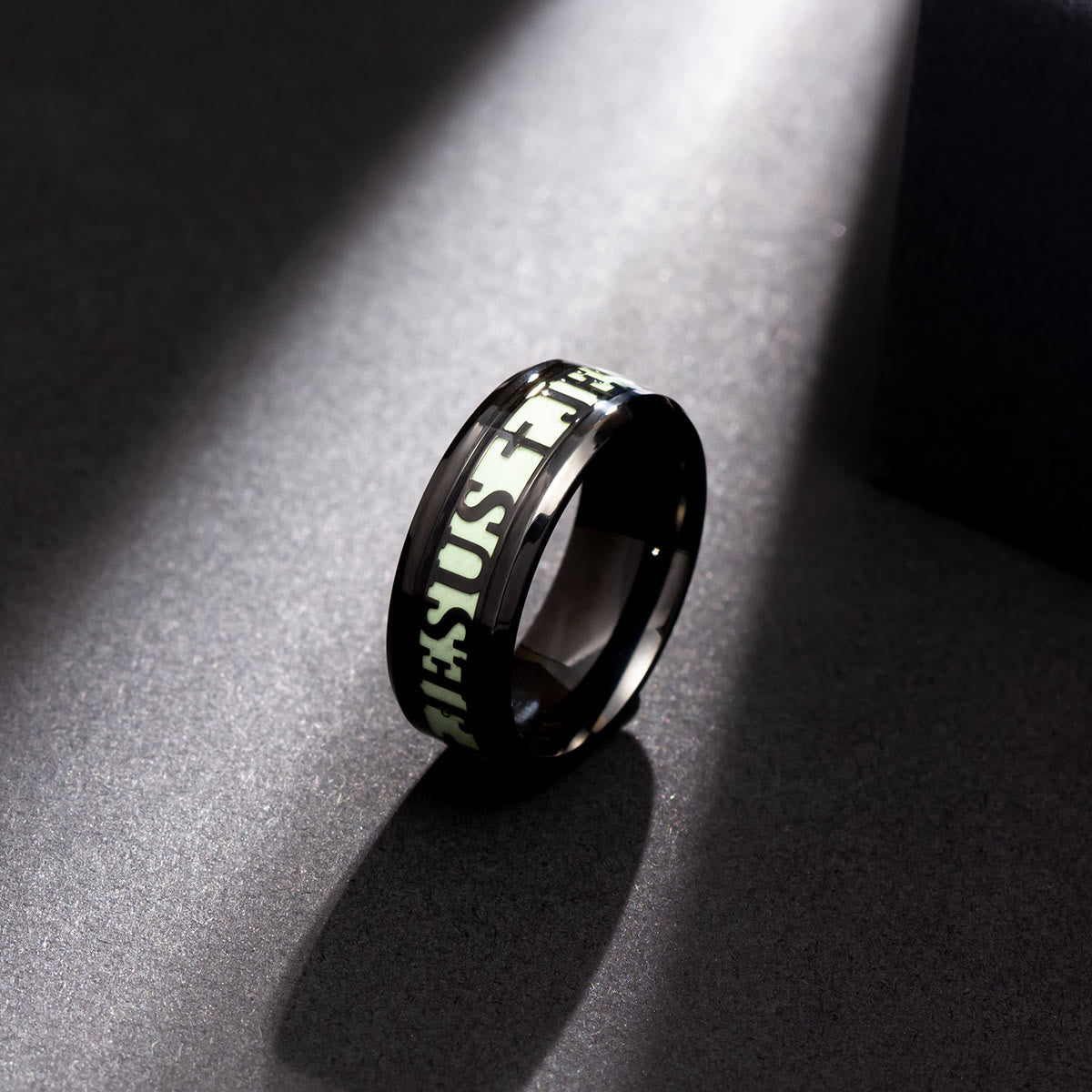 FREE Today: 4colors Luminous Glow in the Dark "JESUS" Printed Detail-crafted Stainless Steel Ring
