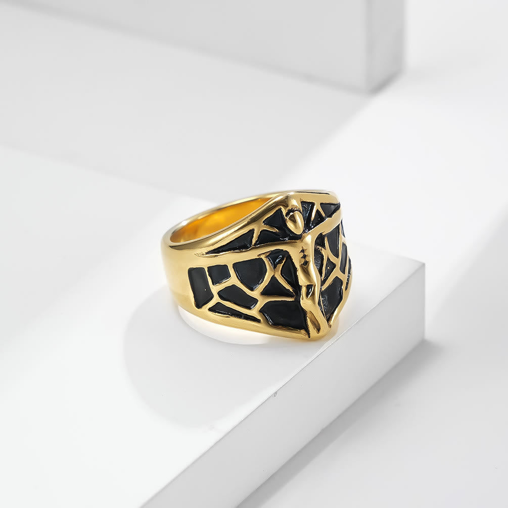 Christianartworkshop 2colors Vintage Spinnennetz Jesus Kreuz Ring – Eine Mischung aus Schärfe und Glauben