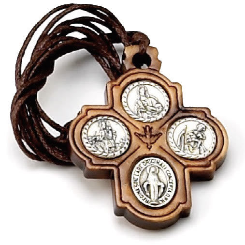 Christianartworkshop Classic Olive Wood Four Way Cross Necklace: A Rare and Sacred Token of Faith