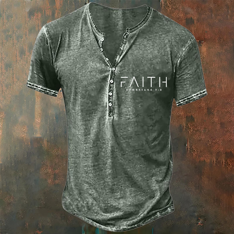 christiandiscipleshop Men's Faith Print Casual Henley Neck T-Shirt