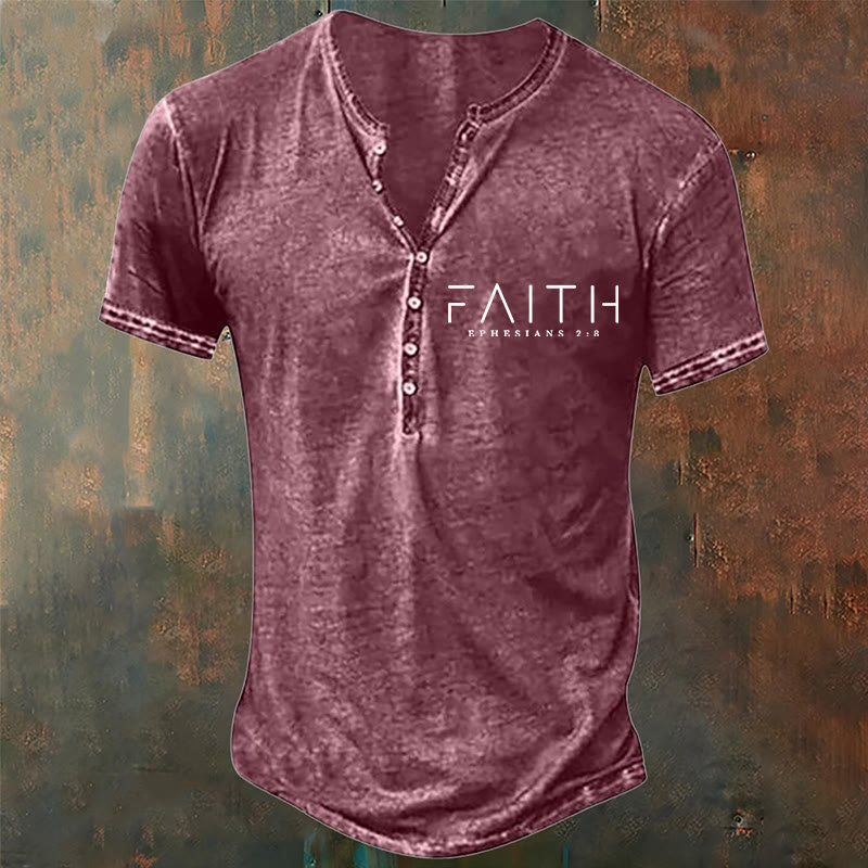 christiandiscipleshop Men's Faith Print Casual Henley Neck T-Shirt