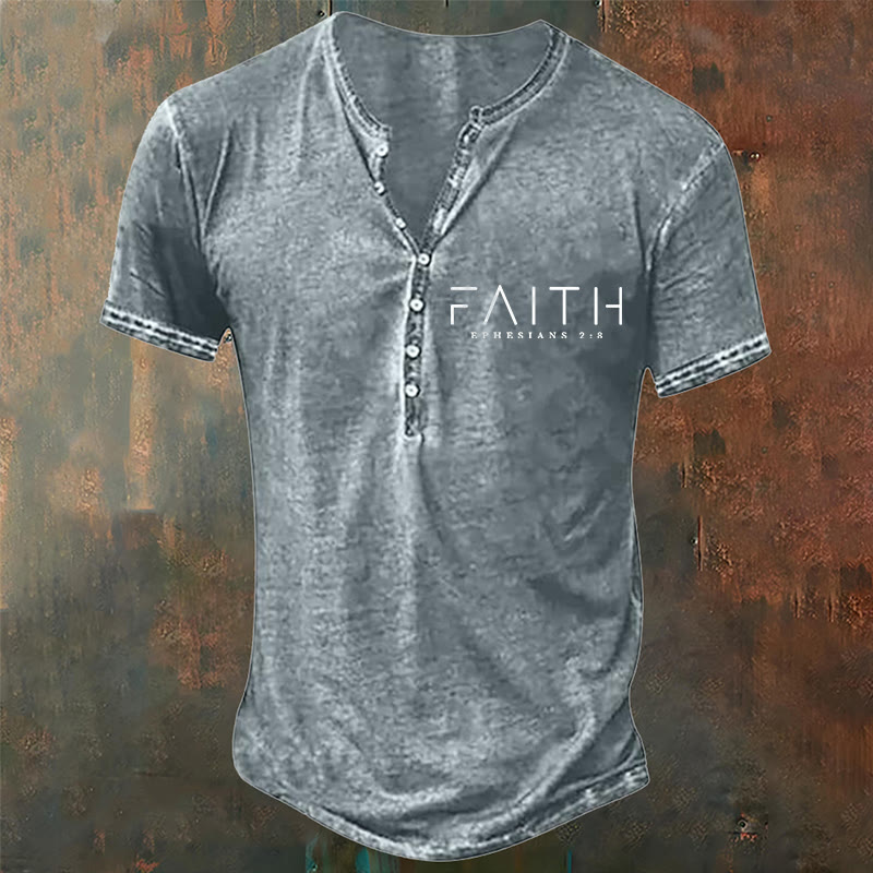 christiandiscipleshop Men's Faith Print Casual Henley Neck T-Shirt