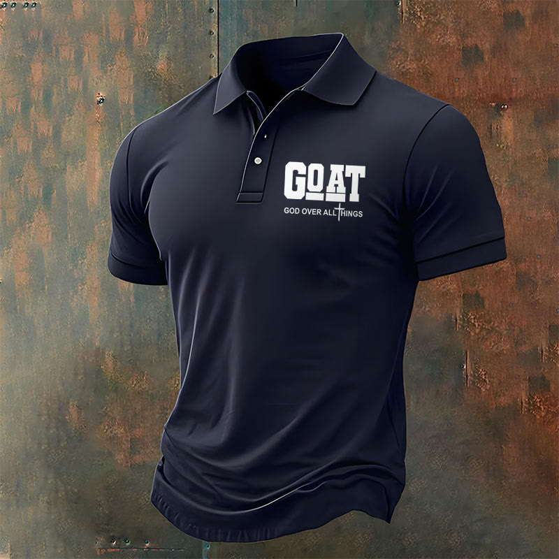christiandiscipleshop Men's Retro Faith "Goat God Over All Things" Design Printed Polo Shirt