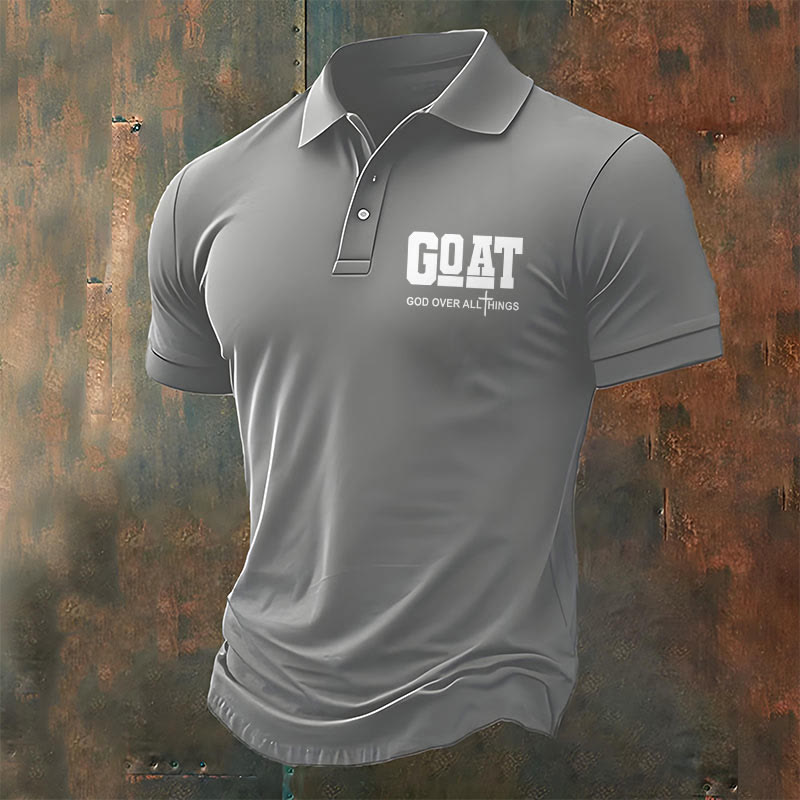 christiandiscipleshop Men's Retro Faith "Goat God Over All Things" Design Printed Polo Shirt
