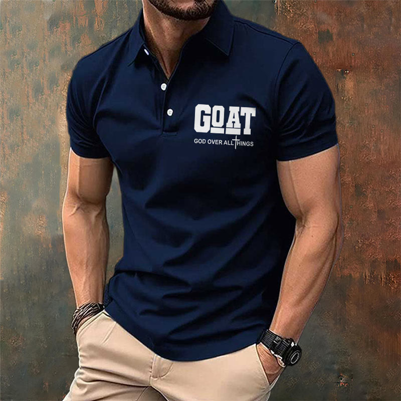 christiandiscipleshop Men's Retro Faith "Goat God Over All Things" Design Printed Polo Shirt