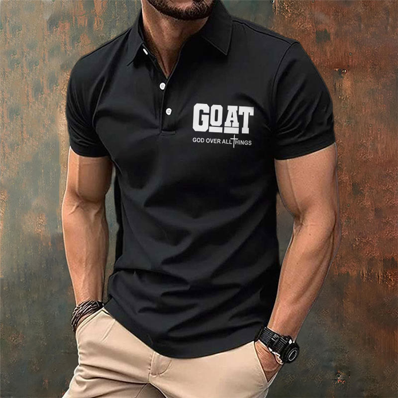 christiandiscipleshop Men's Retro Faith "Goat God Over All Things" Design Printed Polo Shirt