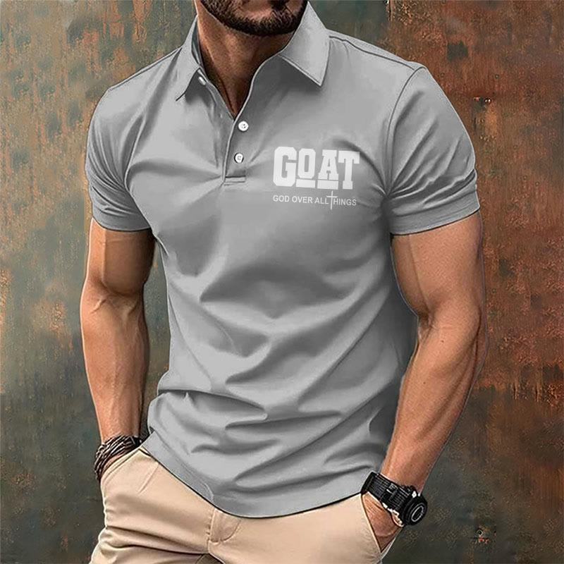 christiandiscipleshop Men's Retro Faith "Goat God Over All Things" Design Printed Polo Shirt