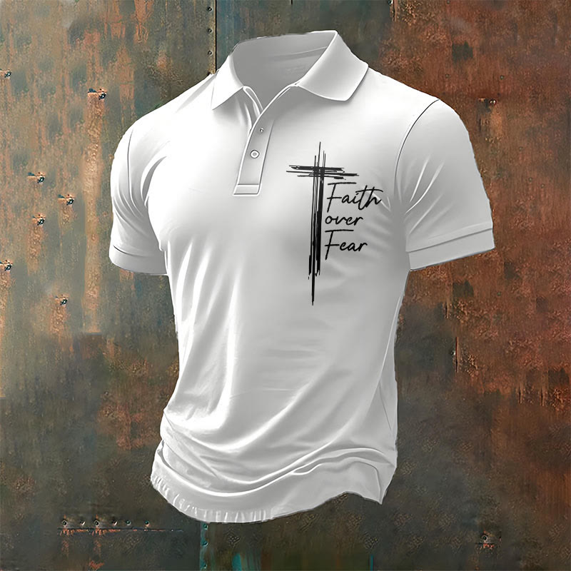 christiandiscipleshop Men's Retro Faith"Faith Over Fear"Casual Printed Polo Shirt